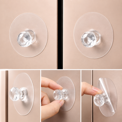 4PCS Punch-Free Crystal Drawer Handles – Diamond Shape Self-Adhesive Acrylic Knobs & Seamless Wall Hooks for Cabinets, Wardrobes & Furniture Makeover